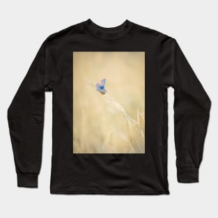 Common Blue Butterfly on Grass Long Sleeve T-Shirt